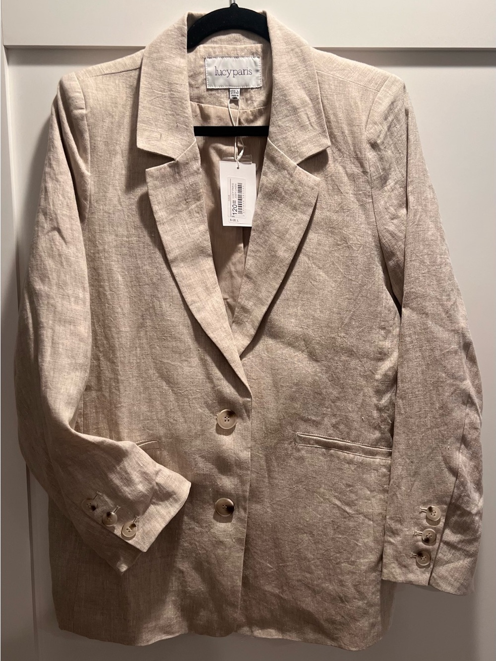Lucy Paris Light Beige Linen-Blend Tailored Blazer